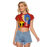 Tafea Province Raglan Cropped T Shirt Vanuatu Pattern Map - Plumeria Flag Color LT14 Female Red - Polynesian Pride