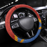 Tafea Province Steering Wheel Cover Vanuatu Pattern Map - Plumeria Flag Color LT14 Universal Fit Red - Polynesian Pride