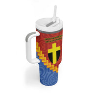 Tafea Province Tumbler With Handle Vanuatu Pattern Map With Plumeria Flag Color LT14 - Polynesian Pride