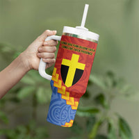 Tafea Province Tumbler With Handle Vanuatu Pattern Map With Plumeria Flag Color LT14 - Polynesian Pride