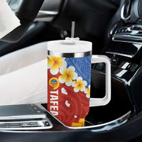 Tafea Province Tumbler With Handle Vanuatu Pattern Map With Plumeria Flag Color LT14 - Polynesian Pride