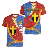 Tafea Province Women V-Neck T-Shirt Vanuatu Pattern Map - Plumeria Flag Color LT14 - Polynesian Pride