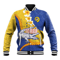 Torba Province Baseball Jacket Vanuatu Pattern Crocodile - Plumeria Flag Color LT14 Unisex Yellow - Polynesian Pride