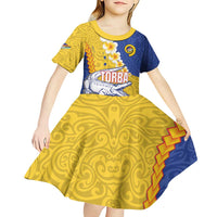 Torba Province Kid Short Sleeve Dress Vanuatu Pattern Crocodile - Plumeria Flag Color