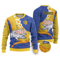 Torba Province Ugly Christmas Sweater Vanuatu Pattern Crocodile - Plumeria Flag Color LT14 Yellow - Polynesian Pride