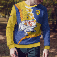 Torba Province Ugly Christmas Sweater Vanuatu Pattern Crocodile - Plumeria Flag Color LT14 - Polynesian Pride