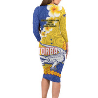 Torba Province Long Sleeve Bodycon Dress Vanuatu Pattern Crocodile - Plumeria Flag Color