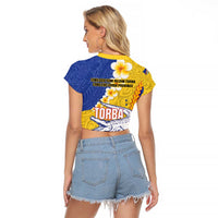Torba Province Raglan Cropped T Shirt Vanuatu Pattern Crocodile - Plumeria Flag Color LT14 - Polynesian Pride