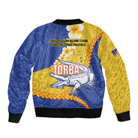 Torba Province Sleeve Zip Bomber Jacket Vanuatu Pattern Crocodile - Plumeria Flag Color
