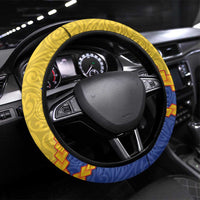 Torba Province Steering Wheel Cover Vanuatu Pattern Crocodile - Plumeria Flag Color LT14 Universal Fit Yellow - Polynesian Pride