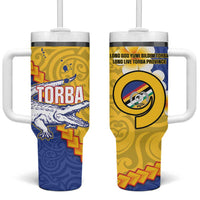 Torba Province Tumbler With Handle Vanuatu Pattern Crocodile With Plumeria Flag Color LT14 One Size: 40 oz Yellow - Polynesian Pride