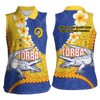 Torba Province Women Sleeveless Polo Shirt Vanuatu Pattern Crocodile - Plumeria Flag Color