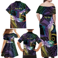 Personalized Polynesian Memorial Family Matching Off Shoulder Maxi Dress and Hawaiian Shirt Dragonflies Appear When Angels Are Near