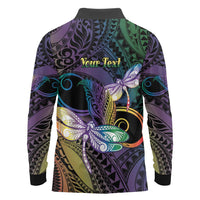 Personalized Polynesian Memorial Long Sleeve Polo Shirt Dragonflies Appear When Angels Are Near