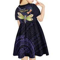 As Long As I Breathe You'll Be Remembered Kid Short Sleeve Dress Dragonflies Memorial - Polynesian Pattern