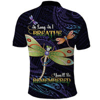 As Long As I Breathe You'll Be Remembered Polo Shirt Dragonflies Memorial - Polynesian Pattern