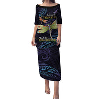 As Long As I Breathe You'll Be Remembered Puletasi Dragonflies Memorial - Polynesian Pattern LT14 Long Dress Black - Polynesian Pride
