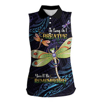 As Long As I Breathe You'll Be Remembered Women Sleeveless Polo Shirt Dragonflies Memorial - Polynesian Pattern