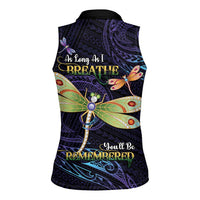As Long As I Breathe You'll Be Remembered Women Sleeveless Polo Shirt Dragonflies Memorial - Polynesian Pattern