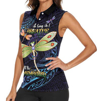 As Long As I Breathe You'll Be Remembered Women Sleeveless Polo Shirt Dragonflies Memorial - Polynesian Pattern