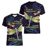 As Long As I Breathe You'll Be Remembered Women V-Neck T-Shirt Dragonflies Memorial - Polynesian Pattern LT14 - Polynesian Pride