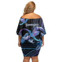 Polynesian Memorial Off Shoulder Short Dress Hummingbirds Appear When Angels Are Near LT14 - Polynesian Pride