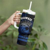 Hawaii Tumbler With Handle Kakau Warrior Helmet Gradient Blue Polynesian
