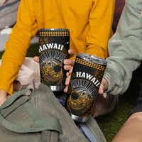 Hawaii Tumbler Cup Kakau Warrior Helmet Gradient Gold Polynesian