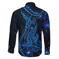 Blue Polynesia Shark Tattoo Family Matching Off Shoulder Long Sleeve Dress and Hawaiian Shirt With Polynesian Plumeria LT14 - Polynesian Pride