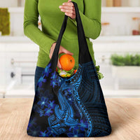 Blue Polynesia Shark Tattoo Grocery Bag With Polynesian Plumeria LT14 - Polynesian Pride