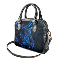 Blue Polynesia Shark Tattoo Shoulder Handbag With Polynesian Plumeria LT14 - Polynesian Pride