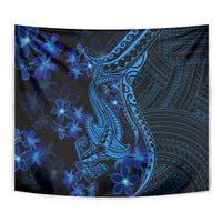 Blue Polynesia Shark Tattoo Tapestry With Polynesian Plumeria LT14 - Polynesian Pride