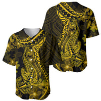 Gold Polynesia Shark Tattoo Baseball Jersey With Polynesian Plumeria LT14 - Polynesian Pride