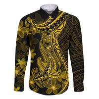 Gold Polynesia Shark Tattoo Family Matching Tank Maxi Dress and Hawaiian Shirt With Polynesian Plumeria LT14 Dad's Shirt - Long Sleeve Gold - Polynesian Pride