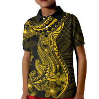 Gold Polynesia Shark Tattoo Kid Polo Shirt With Polynesian Plumeria LT14 Kid Gold - Polynesian Pride