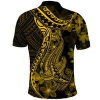 Gold Polynesia Shark Tattoo Polo Shirt With Polynesian Plumeria LT14 - Polynesian Pride