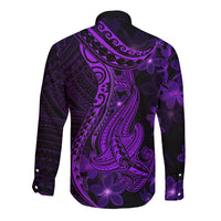 Purple Polynesia Shark Tattoo Long Sleeve Button Shirt With Polynesian Plumeria LT14 - Polynesian Pride