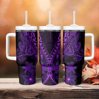 Purple Polynesia Shark Tattoo Tumbler With Handle With Polynesian Plumeria