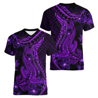 Purple Polynesia Shark Tattoo Women V Neck T Shirt With Polynesian Plumeria LT14 - Polynesian Pride