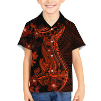 Red Polynesia Family Matching Puletasi Dress and Hawaiian Shirt Shark Tattoo With Polynesian Plumeria LT14 Son's Shirt Red - Polynesian Pride