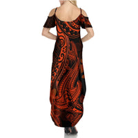 Red Polynesia Summer Maxi Dress Shark Tattoo With Polynesian Plumeria LT14 - Polynesian Pride