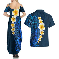 Blue Polynesia Couples Matching Summer Maxi Dress and Hawaiian Shirt Plumeria Tropical Leaves With Galaxy Polynesian Art LT14 - Polynesian Pride