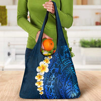 Blue Polynesia Grocery Bag Plumeria Tropical Leaves With Galaxy Polynesian Art LT14 - Polynesian Pride