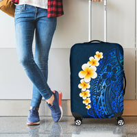 Blue Polynesia Luggage Cover Plumeria Tropical Leaves With Galaxy Polynesian Art LT14 - Polynesian Pride