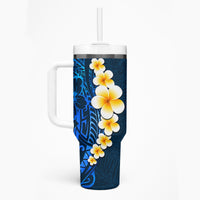 Blue Polynesia Tumbler With Handle Plumeria Tropical Leaves With Galaxy Polynesian Art