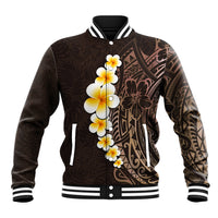 Brown Polynesia Baseball Jacket Plumeria Tropical Leaves With Galaxy Polynesian Art LT14 Unisex Brown - Polynesian Pride
