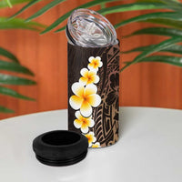 Brown Polynesia 4 in 1 Can Cooler Tumbler Plumeria Tropical Leaves With Galaxy Polynesian Art