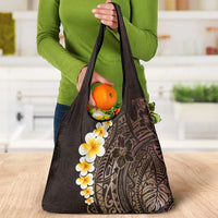 Brown Polynesia Grocery Bag Plumeria Tropical Leaves With Galaxy Polynesian Art LT14 - Polynesian Pride