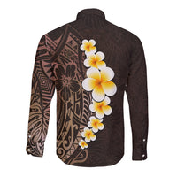 Brown Polynesia Long Sleeve Button Shirt Plumeria Tropical Leaves With Galaxy Polynesian Art LT14 - Polynesian Pride