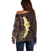 Brown Polynesia Off Shoulder Sweater Plumeria Tropical Leaves With Galaxy Polynesian Art LT14 - Polynesian Pride
